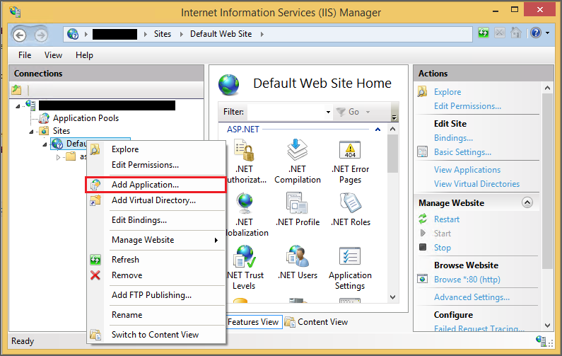 Host UMS as application in IIS - Add Application