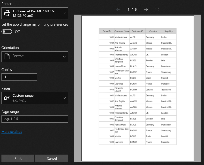 Print the Specific pages in UWP DataGrid