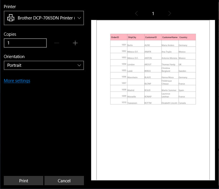 Shows same style as in view for UWP DataGrid using AllowPrintStyles API while printing