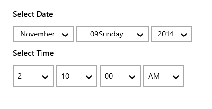 DateTimeCombo displayed date and time with dropdown option to select date and time