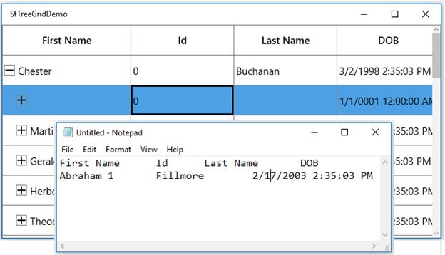 WPF treegrid shows with Data from the record is cut and pasted in notepad