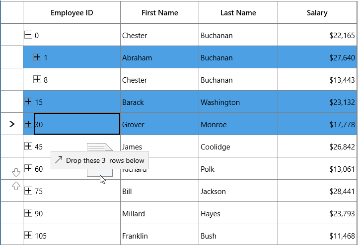 Drag and drop multiple rows