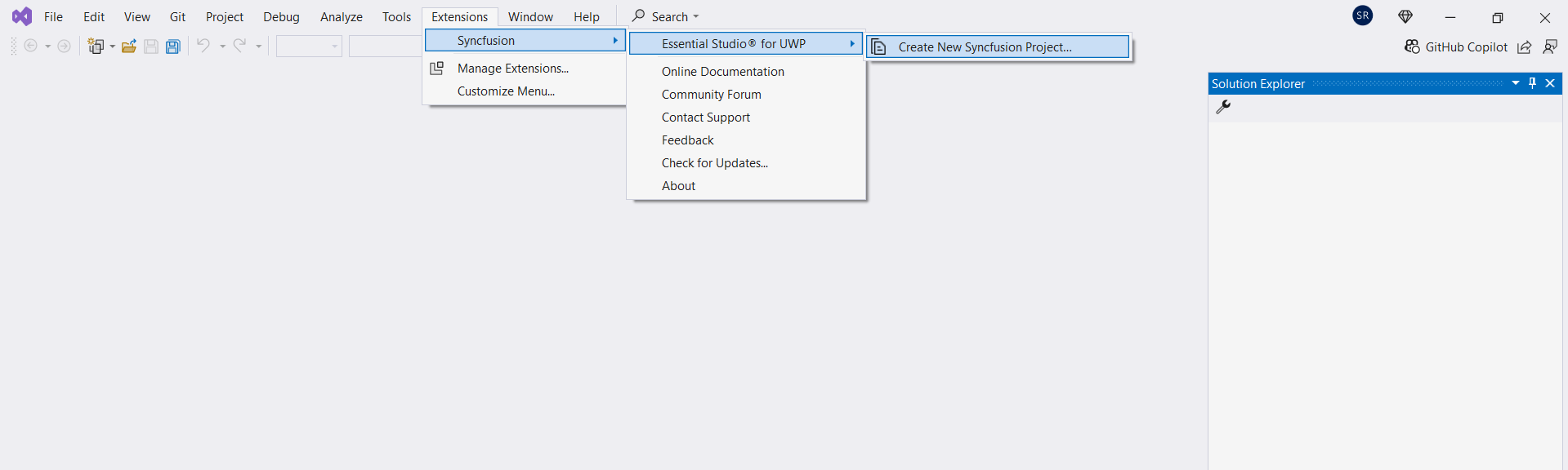 Syncfusion Menu when No project selected in Visual Studio