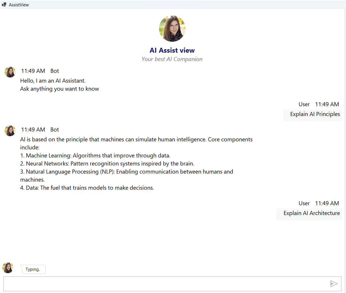 WindowsForms AI AssistView Chat Messages with Customized Avatars