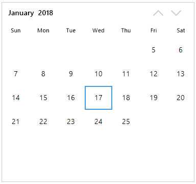 Windows Forms SfCalendar showing selected date with in range