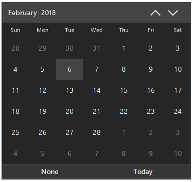 WindowsForms Calendar office2016 black theme