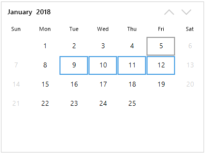 Windows Forms SfCalendar showing multiple date selection