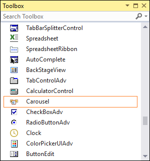 Search Carousel control in toolbox