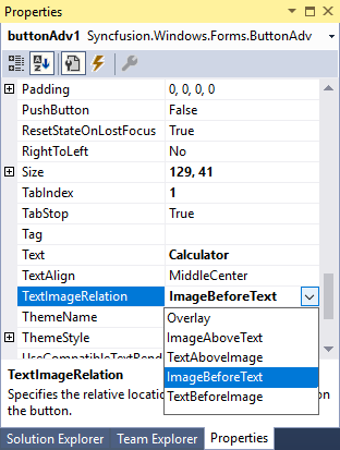 Windows forms ButtonAdv TextImage relation property