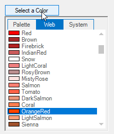 Windows Forms ColorPickerButton showing selected colors and groups
