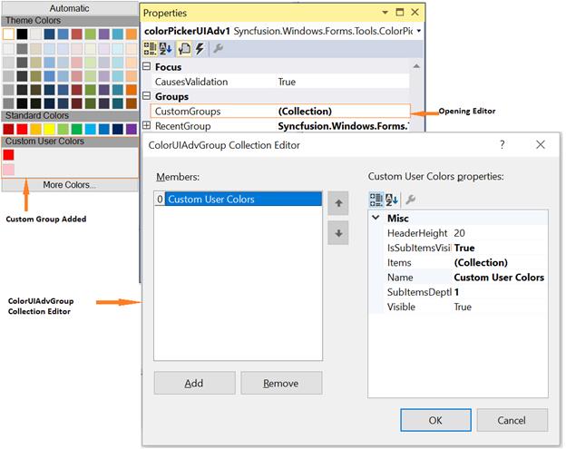 Windows forms ColorPickerUIAdv custom color groups added