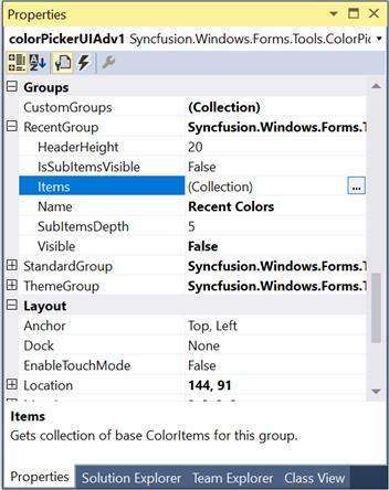 Windows forms ColorPickerUIAdv opening coloritem for RecentGroup