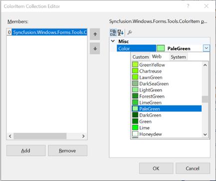 Windows forms ColorPickerUIAdv adding colors from sub items to RecentGroup
