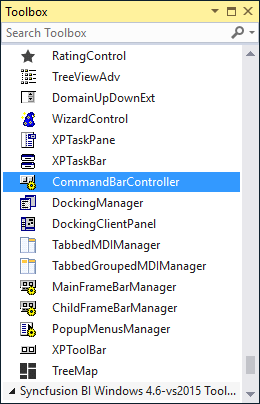 Command bar controller selected in toolbox