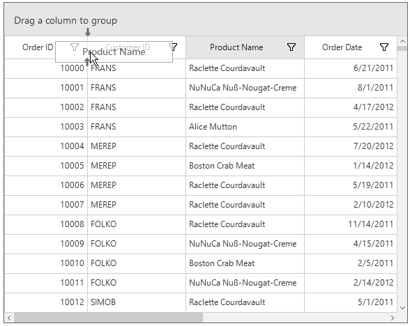 Windows form datagrid showing drag-and-drop the column