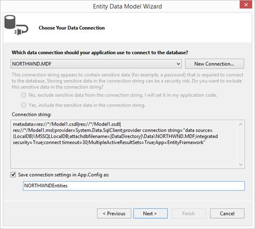 Choose the Northwind database from visual studio