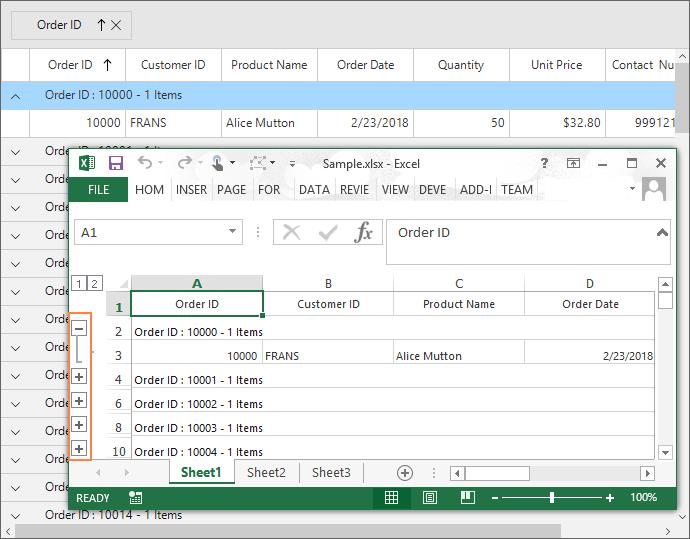 Windows forms datagrid displays export alla group into the excel