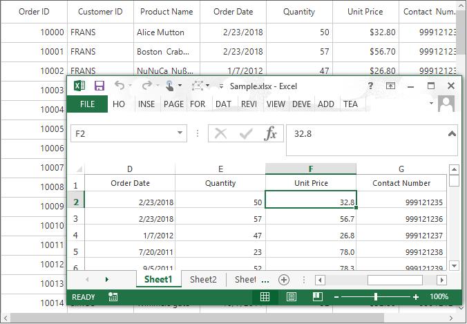 Windows forms datagrid displays format the specific column in exported excel