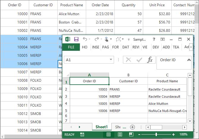 Windows forms datagrid displays exported the selected item into excel