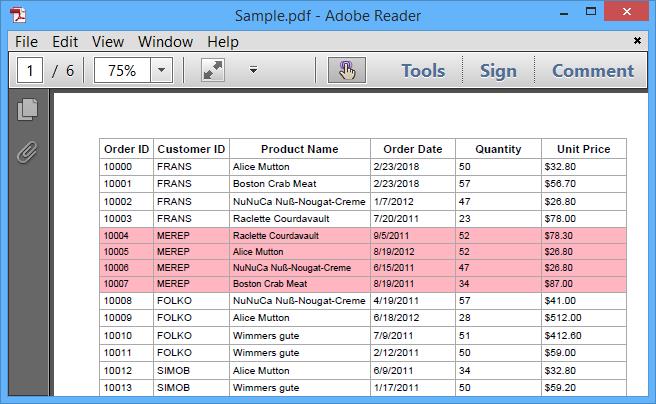 Windows forms datagrid displays applied color in specific rows in exported PDF