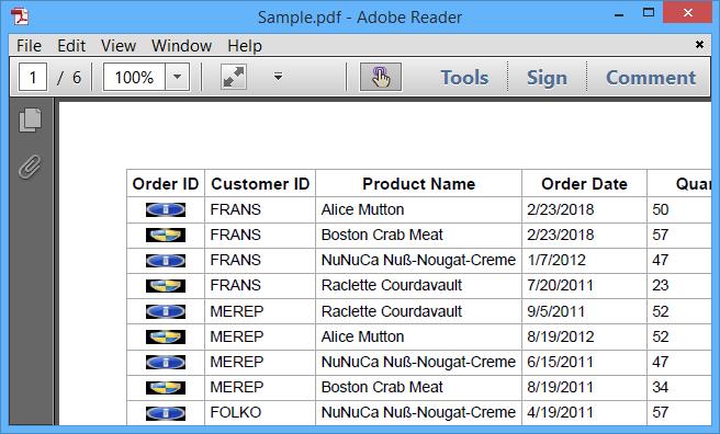 Windows forms datagrid displays added image into the column in exported PDF