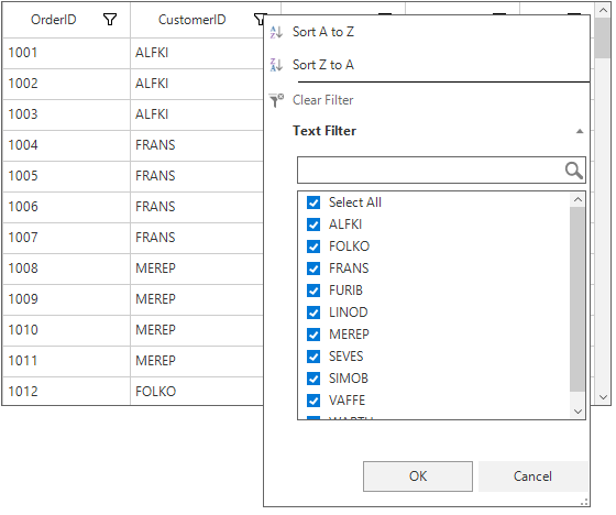 WindowsForms DataGrid showing filter control