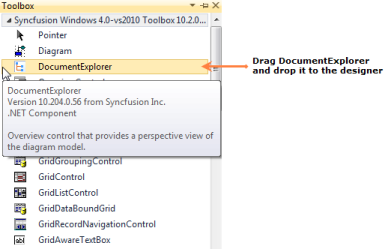 Document explorer control through designer in WindowsForms Diagram