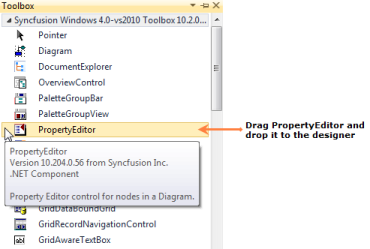 Property editor control through designer in WindowsForms Diagram