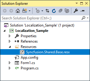 Added default resource file of winforms sfform shown in solution explorer