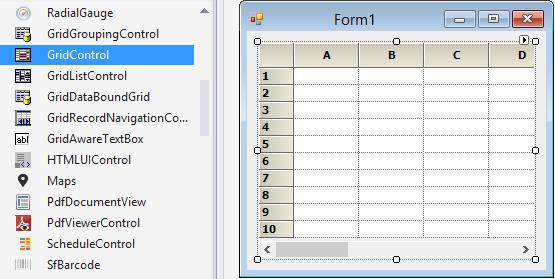 windows forms grid control showing collection of rows and columns