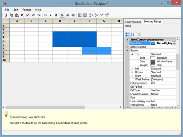 windows forms grid control applying backcolor of selected range