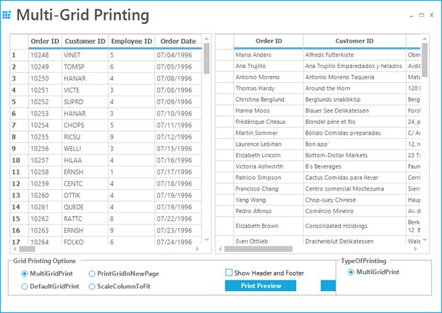 Multiple grid printing