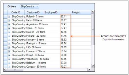 Sort By Summary In Caption in Data Presentation for Grid Grouping Control
