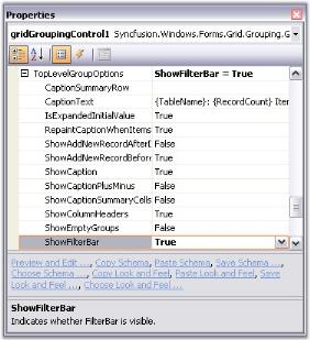 Set ShowFilterBar in GridGrouping control through designer