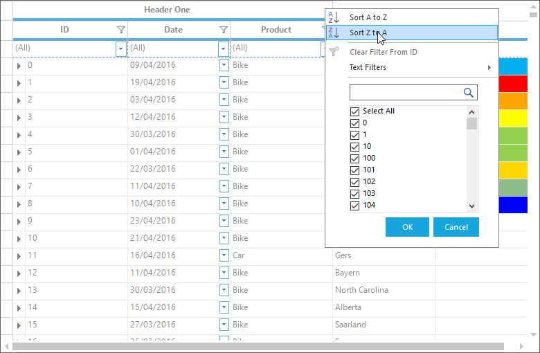 Filter dialog box is shown for ID column