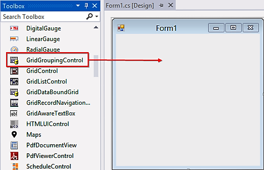 windows forms gridgroupingcontrol is dragged from toolbox