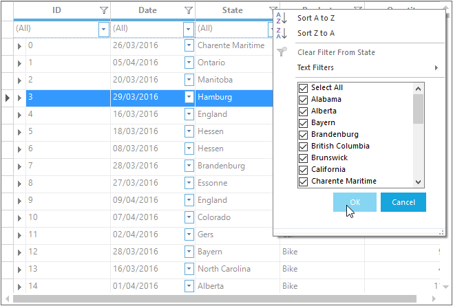 windows forms gridgroupingcontrol showing filtering options