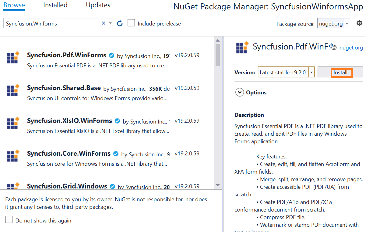WinForms NuGet Packages Install