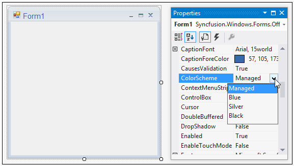 Winforms showing how to apply colorscheme in office2007form