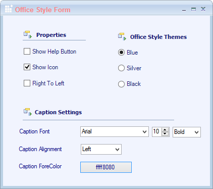 Winforms showing caption font color applied in office2010form