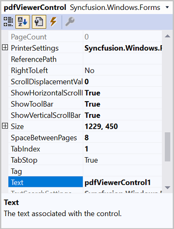 Windows forms pdfviewer displays properties window of control