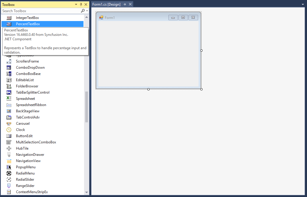 PercentTextBox control added by designer