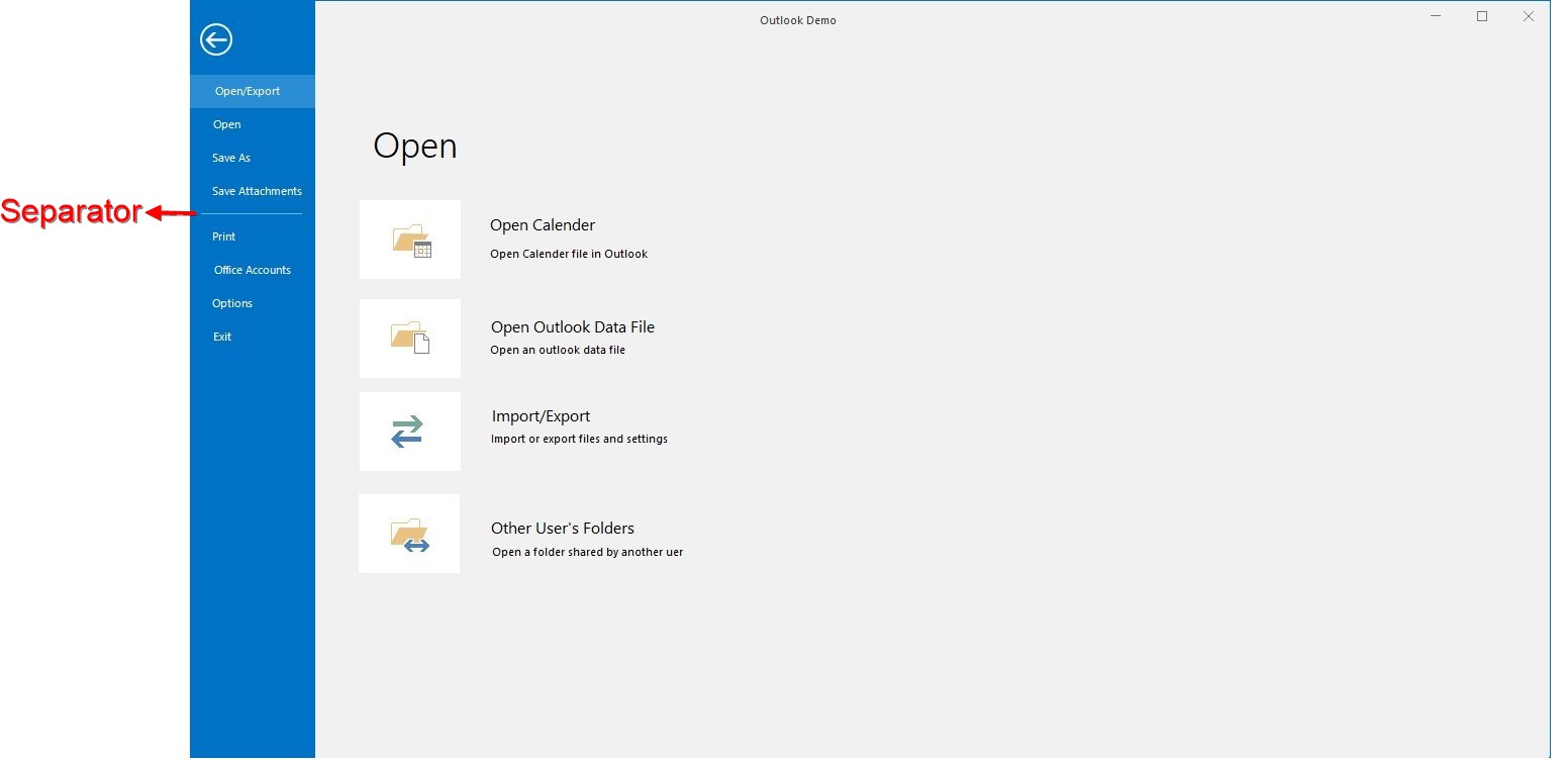 WindowsForms Ribbon BackStage Adding BackStageSeparator