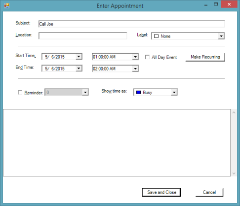 Appointment steps in WindowsForms Scheduler