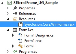 WinForms showing the edit the default resource fiel in scrollframe