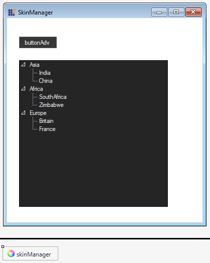 WinForms Skin Manager shows theme applied to entire form code