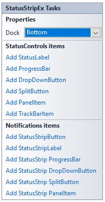 Smart tag options available in StatusStripEx