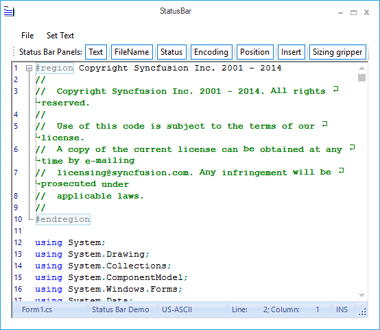 Office2007 blue theme status bar for syntax editor