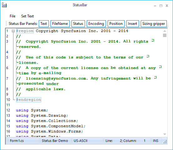 Office2007 theme status bar for syntax editor