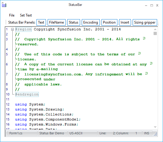 Office2010 silver theme status bar for syntax editor